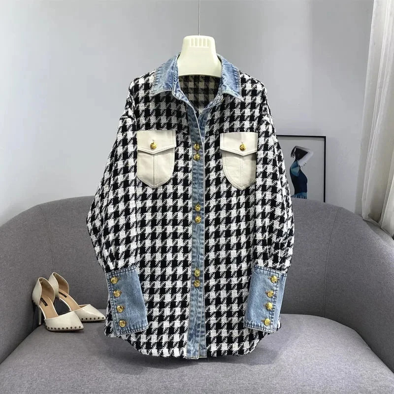 Women's Plaid Denim Coat