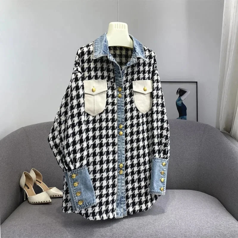 Women's Plaid Denim Coat