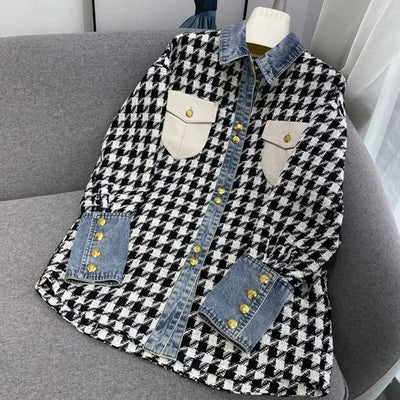 Women's Plaid Denim Coat