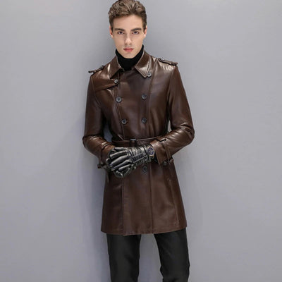 Men's Leather Trench Coat Black