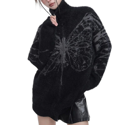 Women's Fluffy Butterfly Cardigan Black