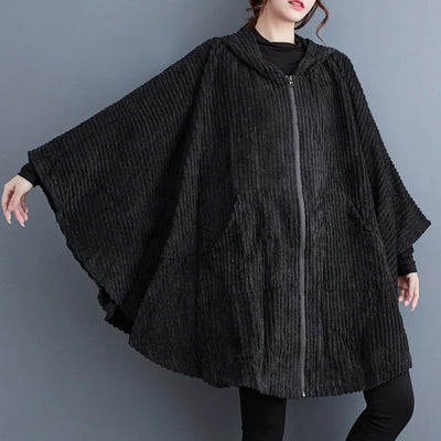 Women's Hooded Zipper Cape Black