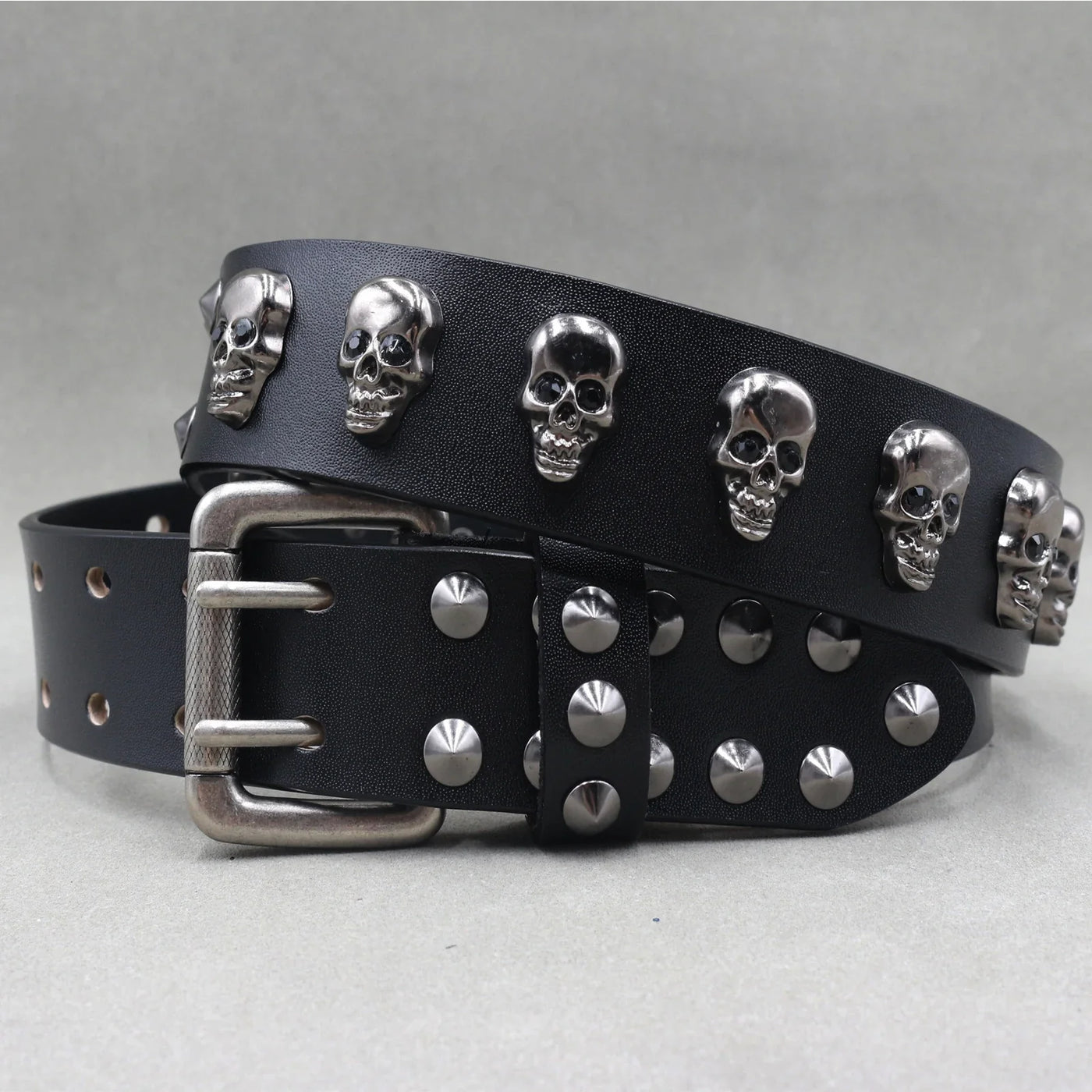 Men's Skull Leather Belt Black