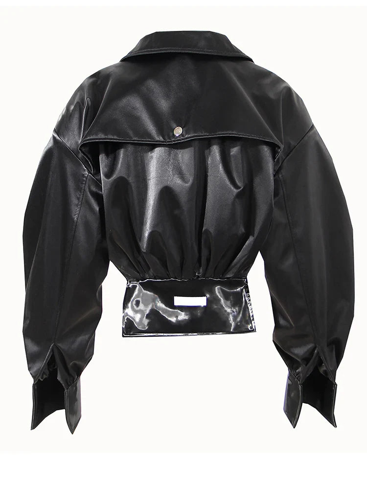 Women's Cropped Leather Jacket Black