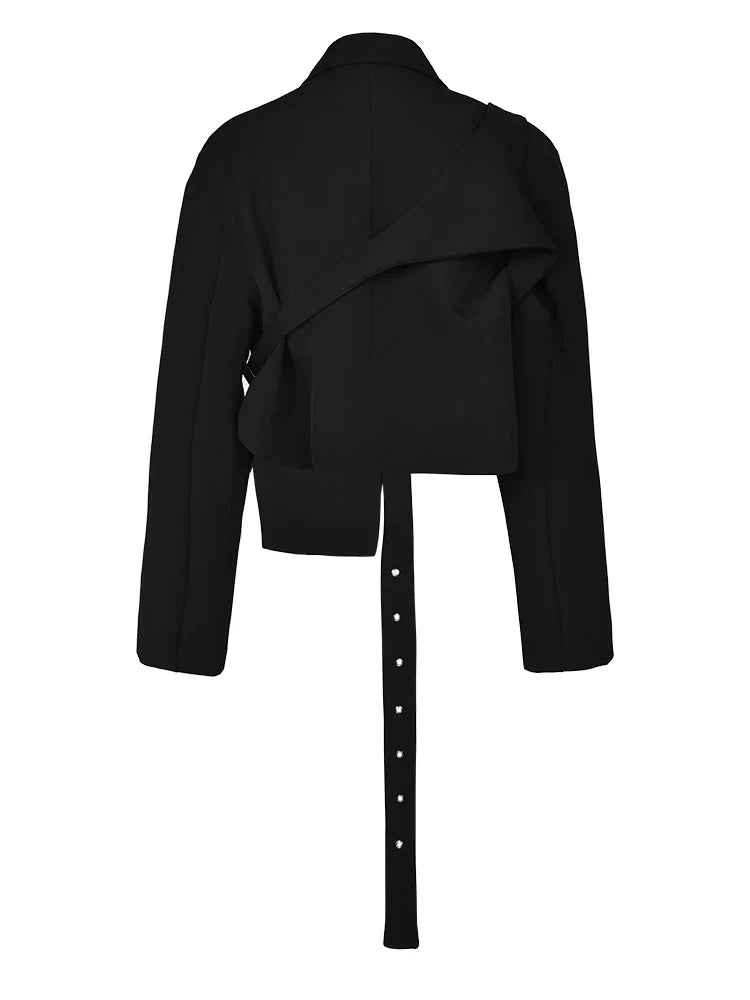 Women's Cropped Belted Blazer Black