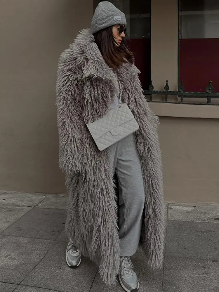 Women's Fluffy Overcoat Gray