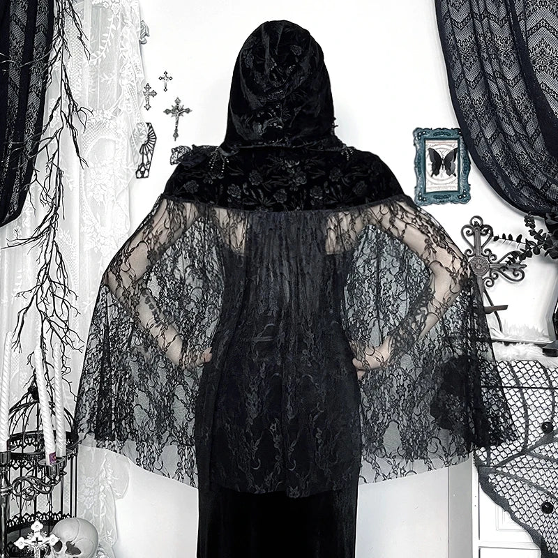 Women's Gothic Mesh Cloak Black