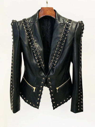 Women's Rope Lacing Leather Jacket