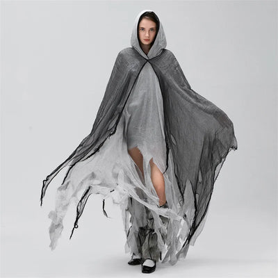 Women's Ripped Hooded Cape Black