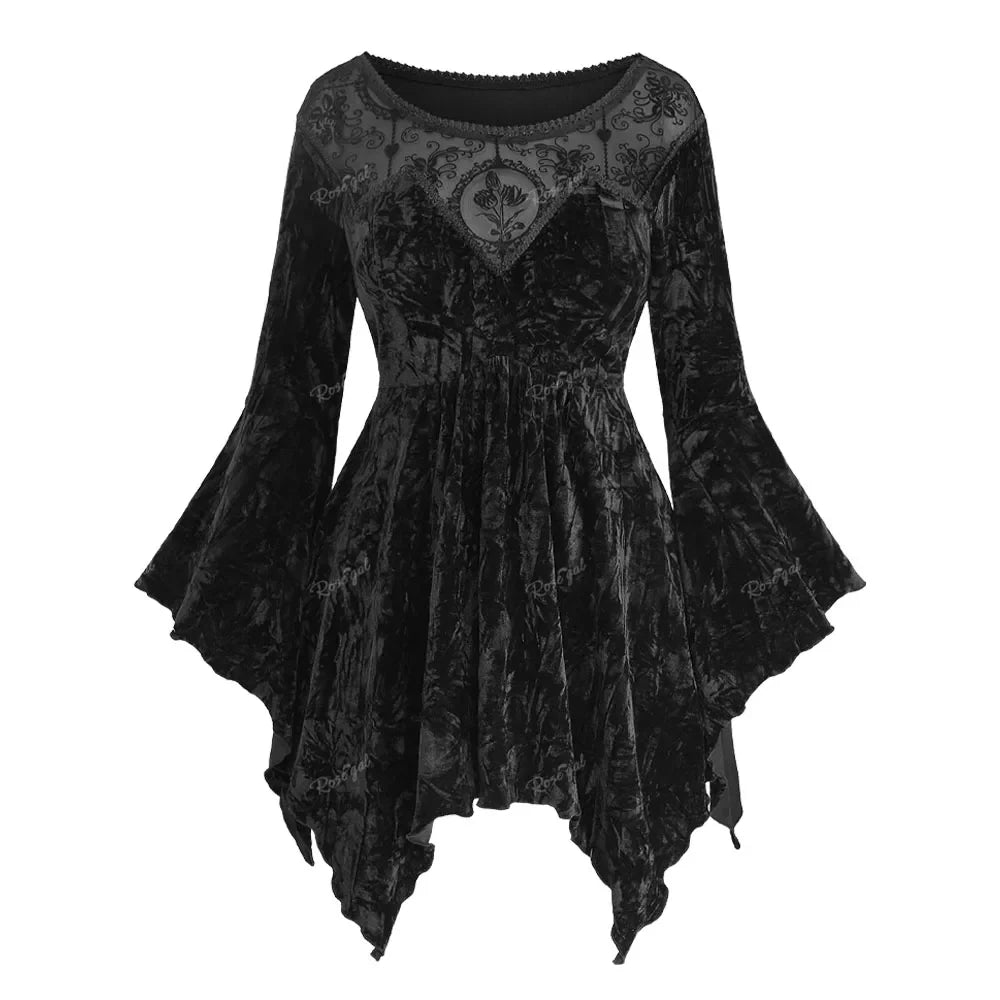 Women's Velvet Gothic Top Black