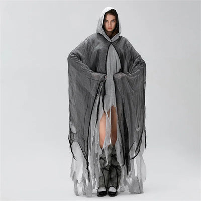 Women's Ripped Hooded Cape Black