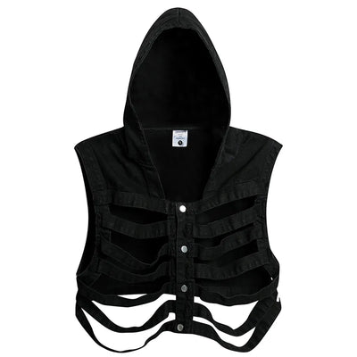 Skeleton Hooded Denim Vest