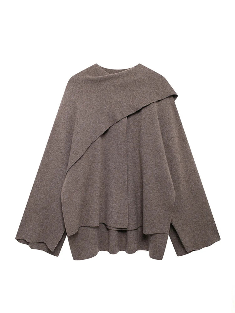 Women's Solid Loose Cape Brown