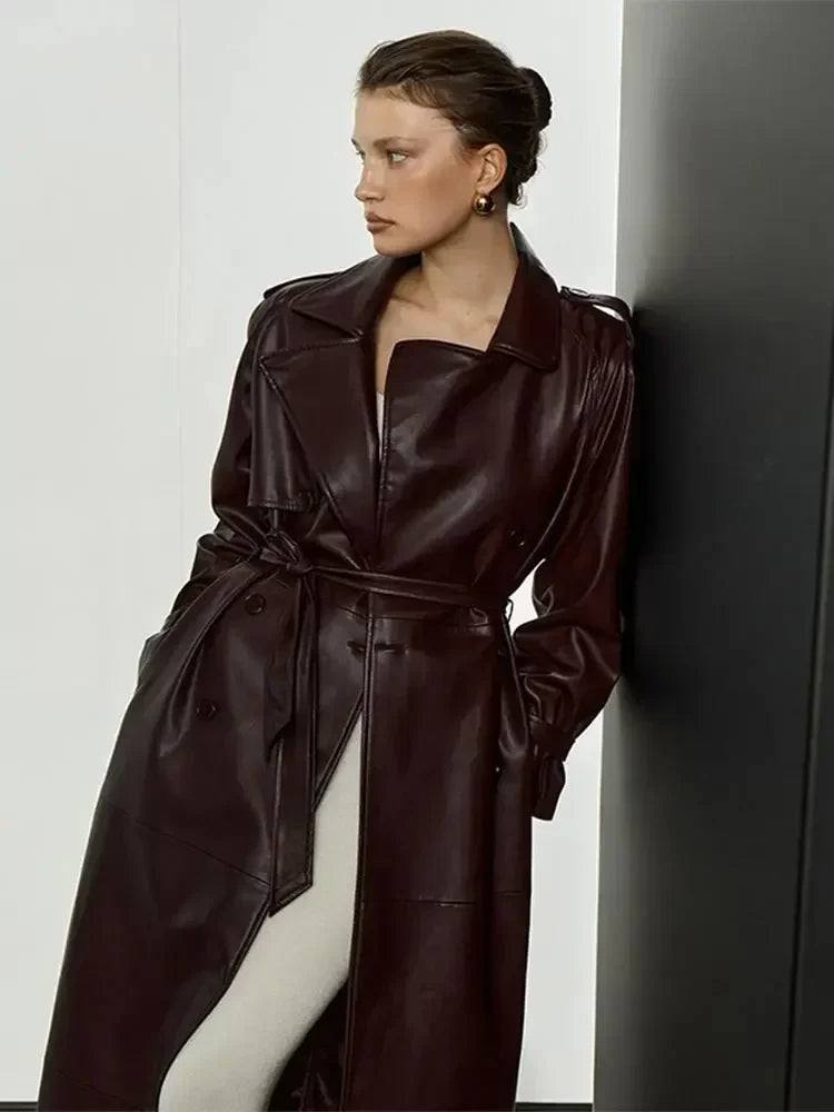 Women's Leather Vintage Coat Burgundy