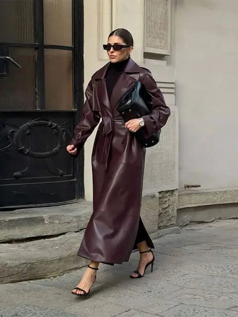 Women's Leather Vintage Coat Burgundy