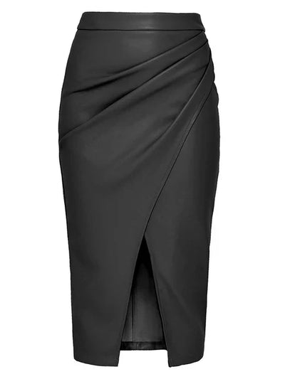 Women's Leather Midi Skirt Black