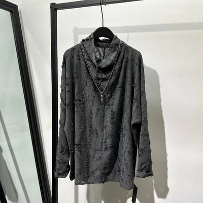 Men's Gothic Ripped Sweater Gray