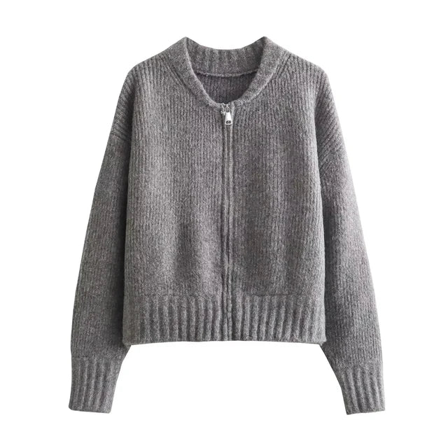 Women's Casual Zipper Sweater Gray